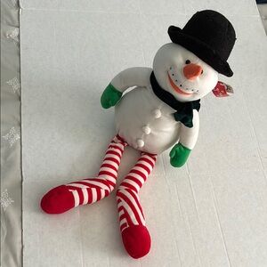 Charming Snowman Plush with Striped Legs